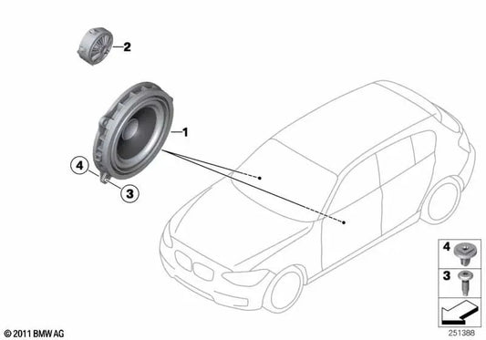 Alto -falante estéreo/hiFi médio para BMW F20, F21, F25 (OEM 65139209183). BMW original.