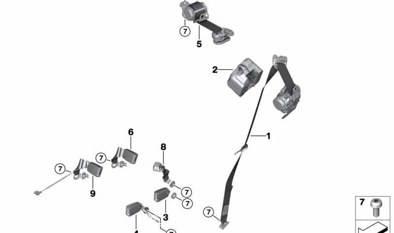 Cinturón superior trasero derecho OEM 72117441662 para BMW F39 (X2 sDrive16d, sDrive18d, xDrive20d, M35i). Original BMW.