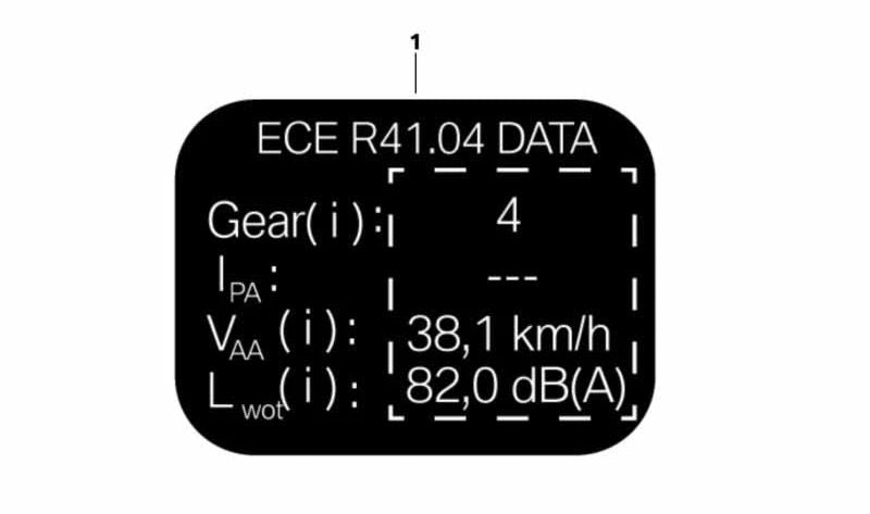 Rótulo indicativo "Instrucción Ruido" OEM 71221690256 para BMW S 1000 RR K67 (2018–2022). Original BMW Motorrad.