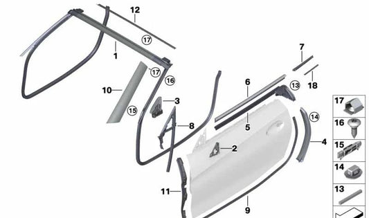 Vinilo adhesivo OEM 51748082207 para BMW Z4 G29. Pieza original BMW para molduras y juntas de puerta delantera.