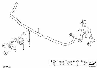 Left stabilizer bar for BMW 6 Series E63, E63N, E64, E64N (OEM 31306781541). Original BMW