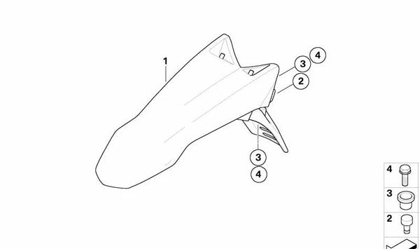 Tapa guardabarros delantera OEM 46617696755 para BMW Motorrad G 650 X (GK15) fabricadas entre 2006 y 2009. Original BMW Motorrad.