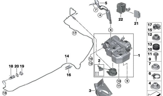 Sistema de llenado SCR OEM 16197467966 para BMW F48 (X1 sDrive16d, sDrive18d, xDrive20d). Compatible con todos los modelos indicados. Original BMW.