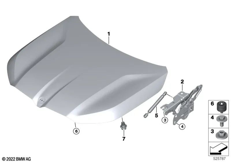 Assorbitore di shock a gas per cappuccio anteriore passivo per BMW G09 (OEM 51235A71159). BMW originale.
