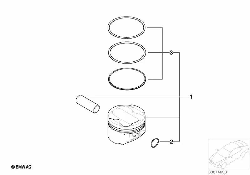 Piston ring repair kit for BMW 3 Series E46, Z4 E85, E86 (OEM 11257834014). Original BMW.