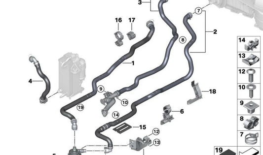 Tubo de refrigerante (circuito de salida) OEM 64219471113 para BMW G30, G30N, G31, G31N, G11N, G12N, G14, G15, G16. Original BMW.