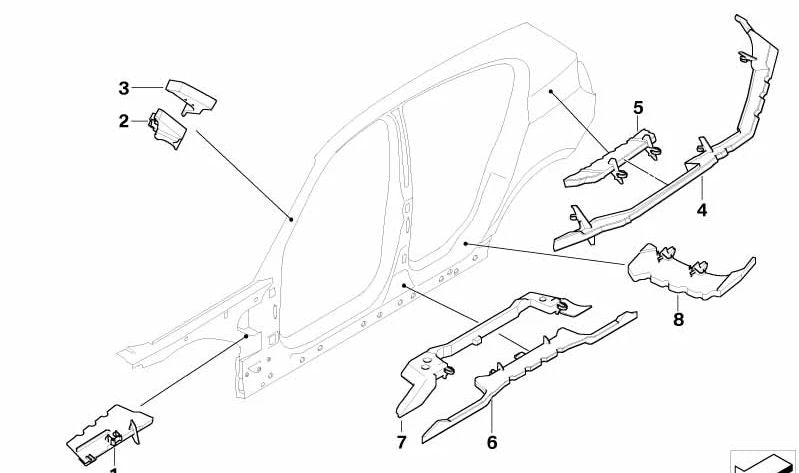 Revestimiento exterior del pilar C derecho OEM 41217077842 para BMW E87. Pieza original BMW.