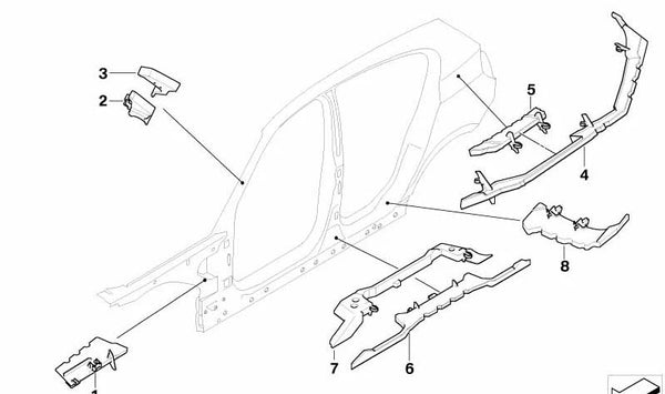 Revestimiento exterior del pilar C derecho OEM 41217077842 para BMW E87. Pieza original BMW.