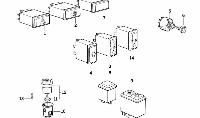 Interruptor iluminado OEM 61311377905 para BMW E30, E28, E24, E23. Compatible con modelos con techo solar manual y otros sistemas eléctricos. Original BMW.