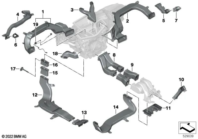 Rear right air duct adapter for BMW X5 F95, G05, G18, X6 F96, G06, X7 G07, XM G09 (OEM 64116825818). Original BMW.