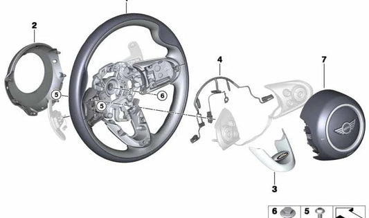 Volante deportivo de cuero con levas de cambio OEM 32306996049 para MINI F56, F55, Clubman F54, Cabrio F57, Countryman F60... y más. Original MINI.