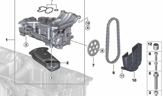 Oil pump for BMW G20N, G21N, G26, F97, F98, F97N, F98N (OEM 11418053434). Genuine BMW