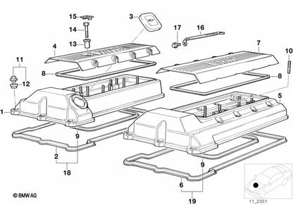 Left side cover for BMW 5 Series E39, 7 Series E38, 8 Series E31, X5 E53, Z8 E52 (OEM 11121702857). Original BMW.