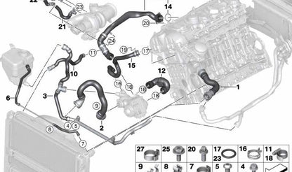 RETURN HOSE HEATING-TERMOSTATO OEM 17127599454 FOR BMW E82, E88, E90, E91, E92, E93. Original BMW.