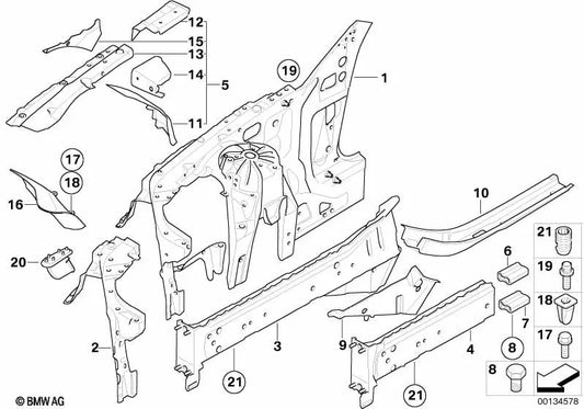Closing plate left bracket for BMW E60, E61, E63, E64 (OEM 41147111291). Original BMW.