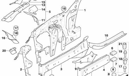 Soporte del paso de rueda delantero derecho para BMW Serie 5 E60, E61 (OEM 41117111290). Original BMW.