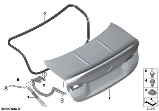 Rear tailgate hinge right for BMW G22, G82 (OEM 41009879264). Original BMW