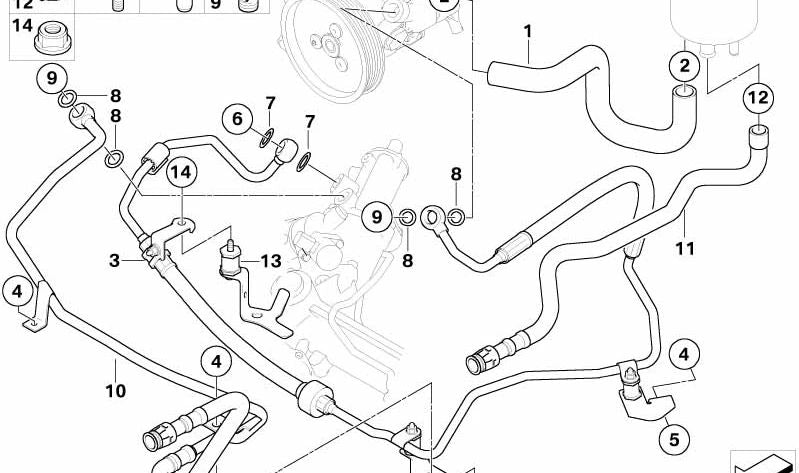 Tubería de retorno de dirección asistida OEM 32416766686 para BMW E60, E61, E63, E64. Original BMW.