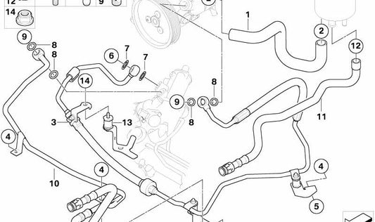 OEM expansion tube 32416775196 for BMW E60, E61, E63, E64 (525D models, 530d, 535D with M57 engine). Original BMW piece for assisted steering system.