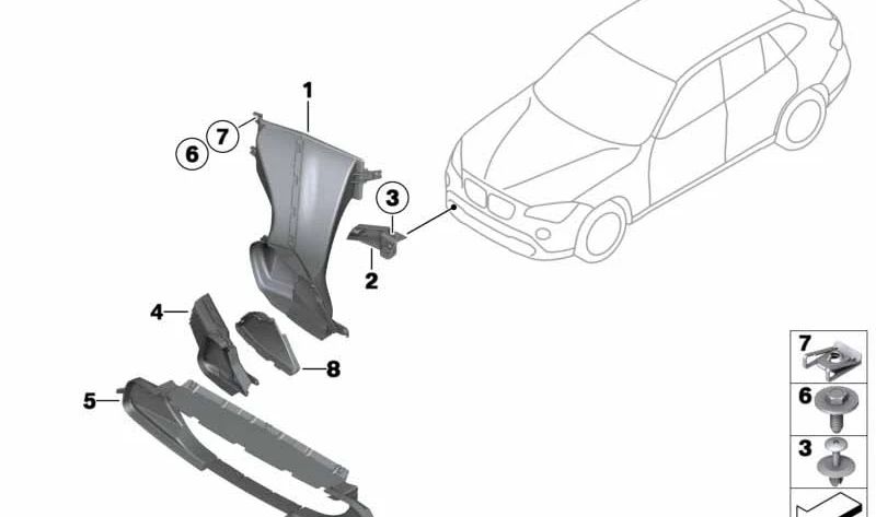 Condotta aria per copertura olio motore destro 51117303802 per BMW X1 E84 XDRive28i (VM11, VM12, VM21, VM22) 2011-2015. Sostituzione BMW originale.