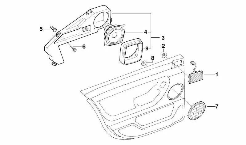 Altavoz de medios izquierdo HiFi OEM 65138352715 para BMW E38. Original BMW.