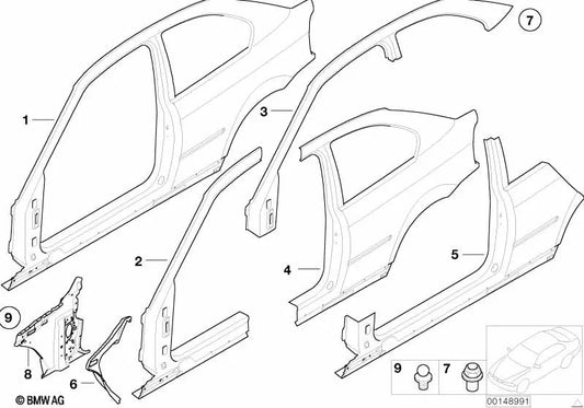 Panneau latéral gauche pour BMW E46 (OEM 41217044349). BMW d'origine