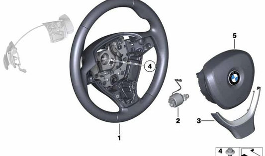 Leather Sport Steering Wheel with Shift Paddles OEM 32306867287 for BMW 5 Series (F07, F10, F11, F18), 6 Series (F06, F12, F13) and 7 Series (F01, F02). Original BMW.