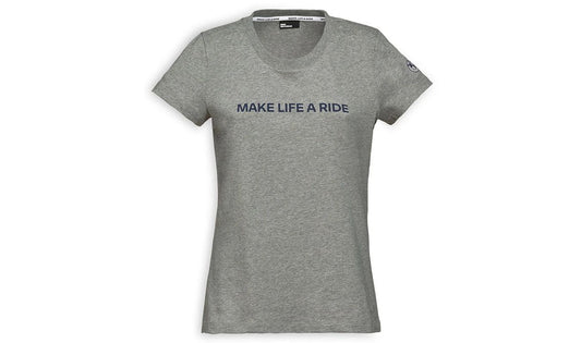 Camiseta "Make Life a Ride" OEM 76615A81280 para BMW Motorrad {R1200GS, R1250GS, F850GS, S1000XR, R NineT, K1600GT, G310GS, y más}. Original BMW Motorrad.