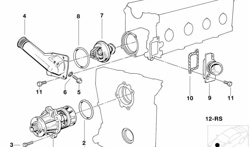 Carcasa de termostato OEM 11531709819 para BMW E30, E36, E34. Original BMW.