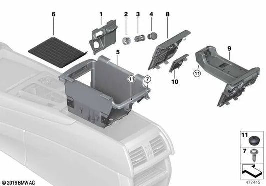 Coperchio di conservazione del telefono per BMW F15, F85, F16, F86 (OEM 51169278450). BMW originale