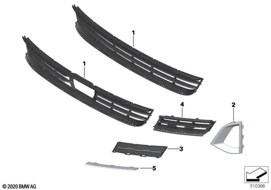 Grid di ingresso dell'aria aperta destra per BMW G30N, G31N (OEM 51139498600). BMW originale.