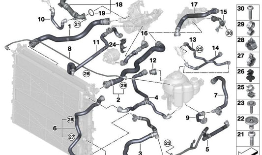 Soporte de tubo giratorio OEM 07146844852 para BMW G20, G30, G31, G32, G38, G60, G61, G68, G80, G81, G82, G83, G11, G12. Original BMW.