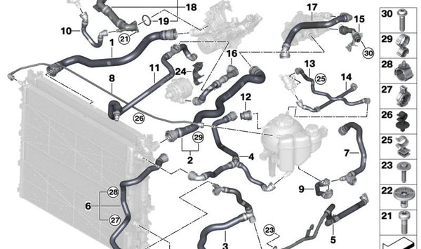 Soporte de tubo giratorio OEM 07146844852 para BMW G20, G30, G31, G32, G38, G60, G61, G68, G80, G81, G82, G83, G11, G12. Original BMW.