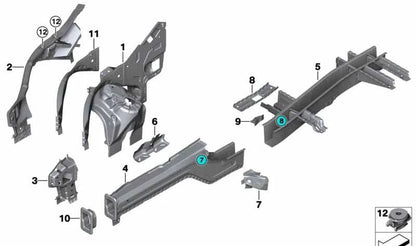 Soporte paso de rueda izquierdo OEM 41117174331 para BMW E70, E71, E72, F15, F16, F85, F86. Original BMW.