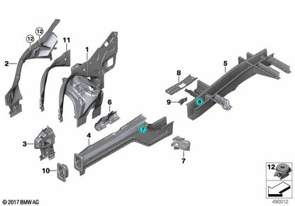 Paso de rueda delantero izquierdo para BMW X5 E70, E70N, F15, F85, X6 E71, E72, F16, F86 (OEM 41117377771). Original BMW