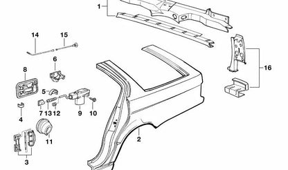 Soporte trasero de piloto izquierdo OEM 41348149967 para BMW E34 518g, 518i, 520i, 525i. Original BMW.