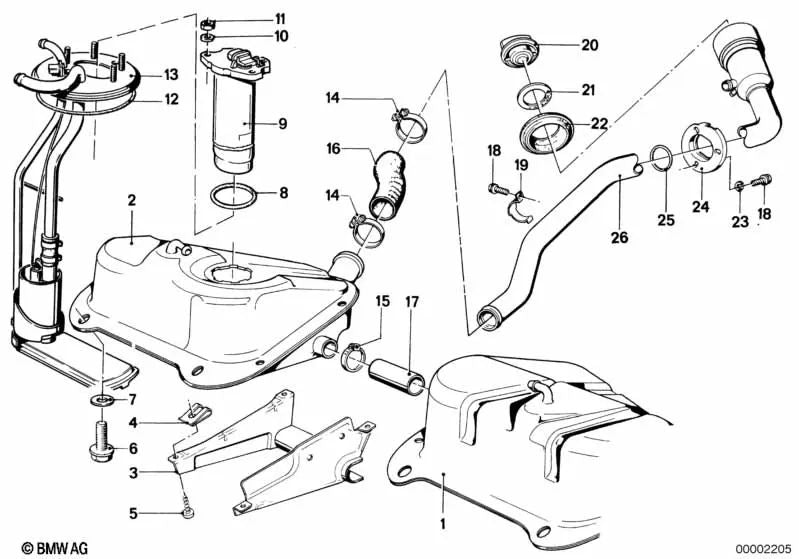 Left fuel tank for BMW 3 Series E21 (OEM 16111151529). Original BMW