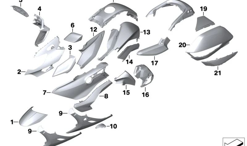 Peça traseira direita OEM 46637925376 para BMW Motorrad K 1600 Bagger (K61) na cor Meteoric Dust. Originais BMW Motorrad.