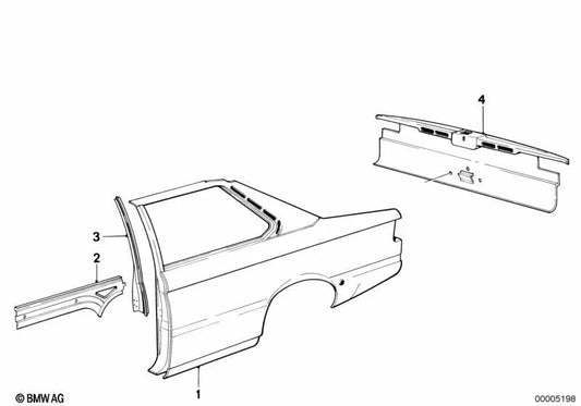 Lista de peito traseiro esquerdo para BMW Série 3 E21 (OEM 41211846663). BMW originais.