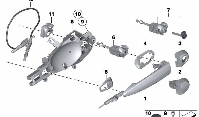 Cilindro di chiusura con OEM chiave 5121293147 per la serie BMW 1 (E84). BMW originale.