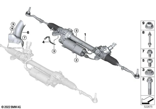 Power Steering Rack for BMW G70 (OEM 32105A7F9F8). Original BMW