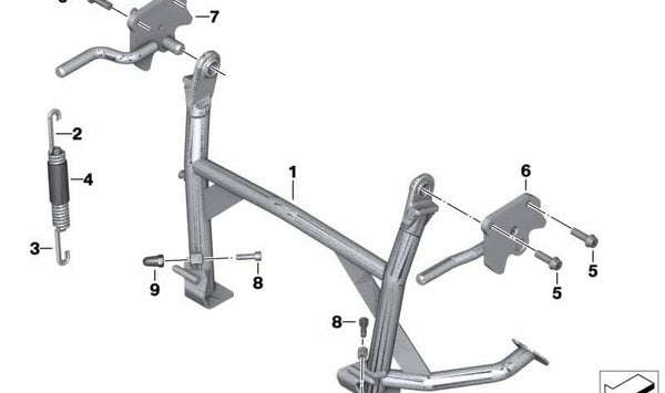 Alojamiento de caballete central derecho OEM 46527725214 para motos BMW C 600 Sport, C 650 Sport, C 650 GT. Original BMW Motorrad.