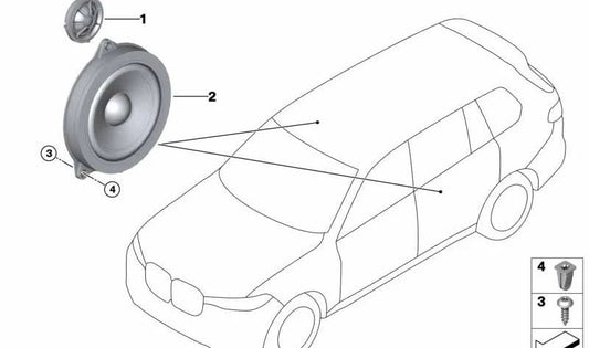 Altavoz agudo sistema Top HiFi OEM 65132622812 para BMW G05, F95, G06, F96, G07, G07N. Original BMW.