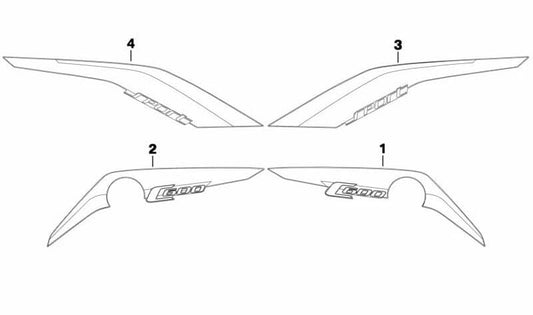 Inscripción trasera izquierda OEM 51148551841 para motos BMW C 600 Sport, C 650 Sport. Original BMW Motorrad.