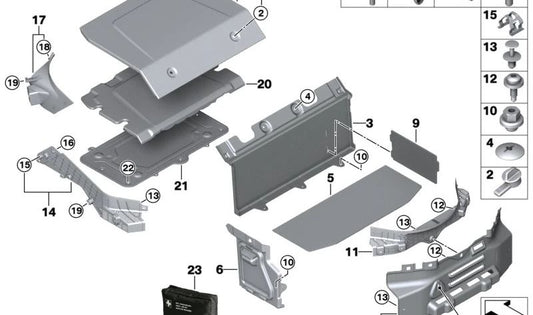 Revestimiento separación maletero OEM 51477316272 para BMW i8 I12 (modelos i8 Coupé e i8 Roadster, años 2014-2018). Pieza original BMW.