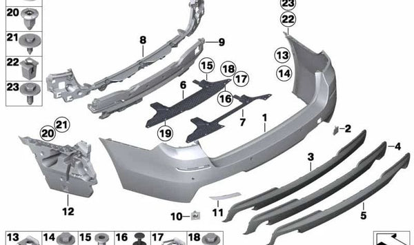 Paragolpes trasero imprimado OEM 51128049280 para BMW F11. Original BMW.