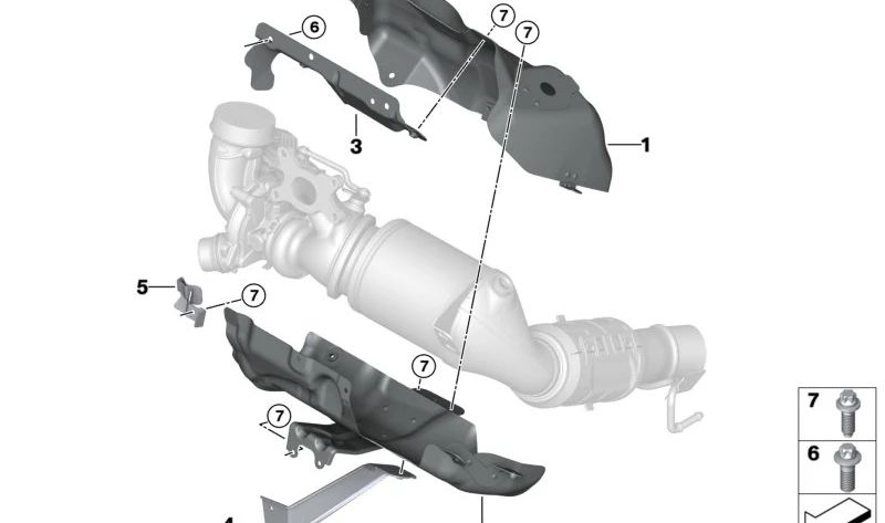 Protector térmico superior turbo OEM 11658741611 para BMW U06 (218i, 230e), U11 (X1 xDrive25e, 30e), U10 (X2 18i). Original BMW.