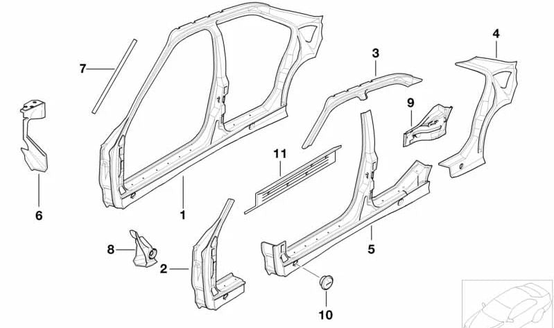 Pilar à esquerda OEM 41218130101 para BMW E36. BMW Piece corporal original.