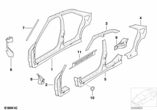 Columna C exterior izquierda OEM 41008132917 para BMW Serie 3 E36 (316i, M40, M43, manual y automático). Original BMW.