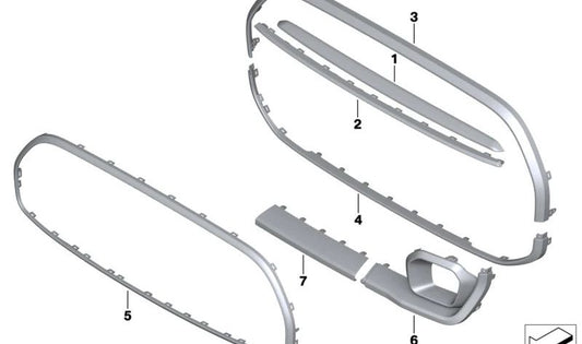 Panel protector canalización aire central izquierdo OEM 51119450571 para MINI F56 LCI, F55 LCI, F57 LCI. Original MINI.